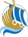 Logotyp, en vikinga båt mer greksika flaggans färger i seglen