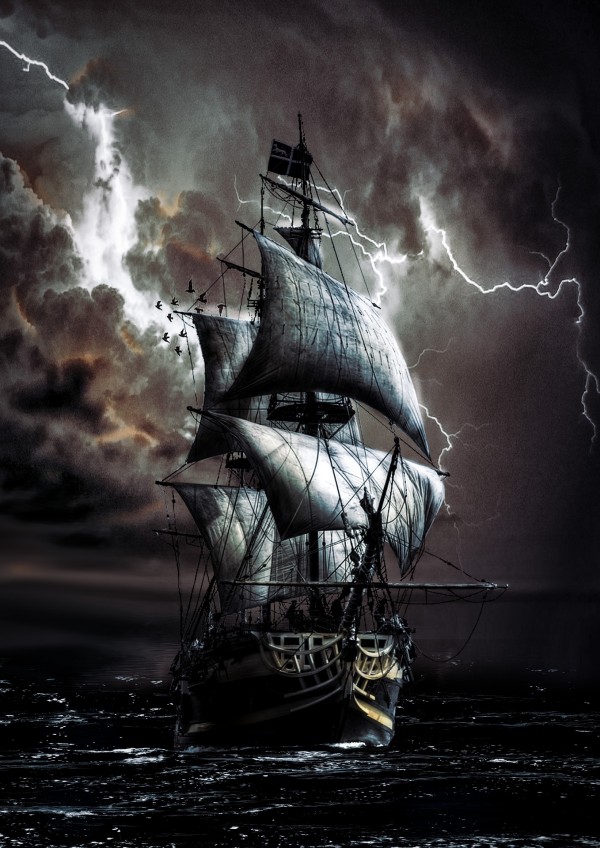 expeditionens flaggskepp i storm