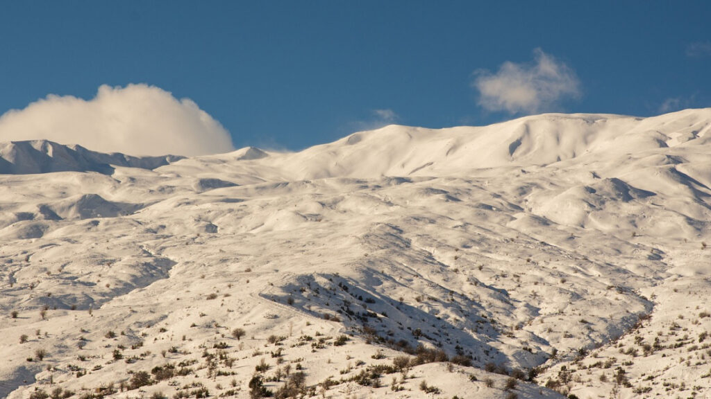 Snowy mountain top in Greece