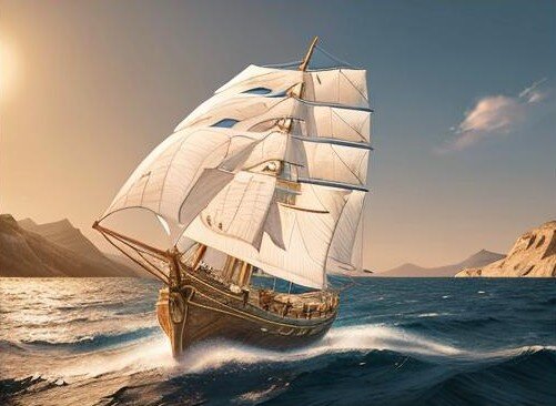 Expedition Grekland drar på vidare upptäcktsfärder.  Antik grekisk segelbåt