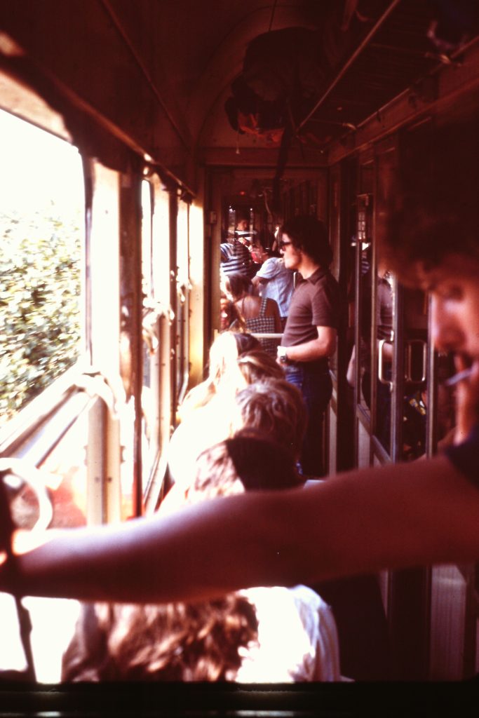 Youth train traveling in the 1970s
