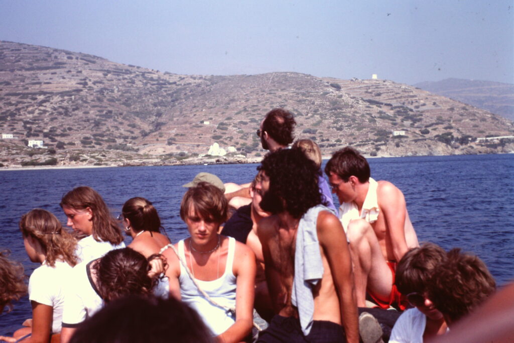 Badbåt till klipporna i Katapola, 1980