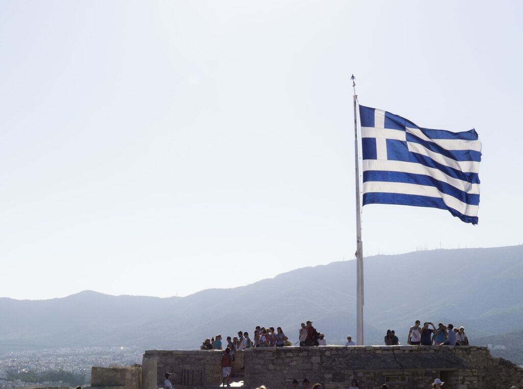 Grekiska flaggan på Akropolis