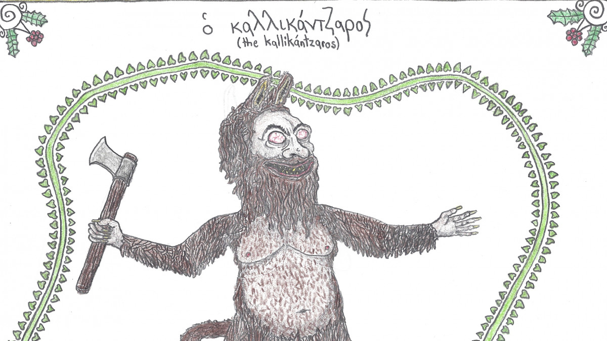 Image of a Kallikatzaros, member of the terrifying creatures that appear during the Greek Christmas season.