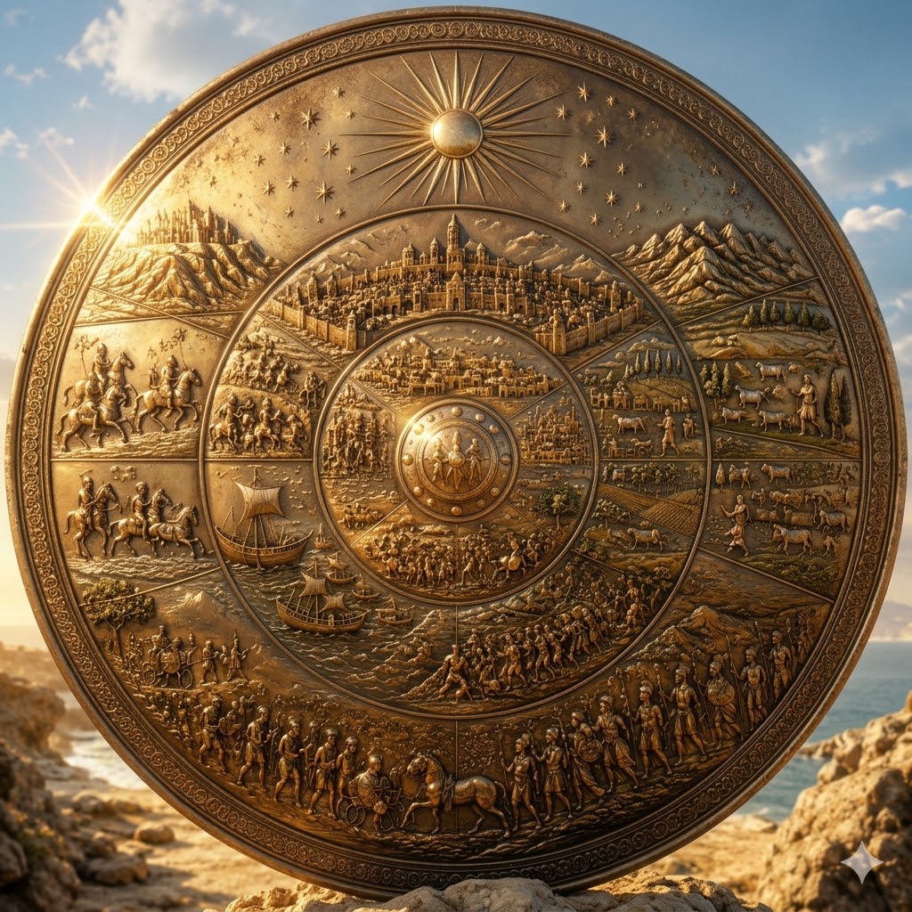 Achilles's shield in Greek mythology, forged by Hephaestus