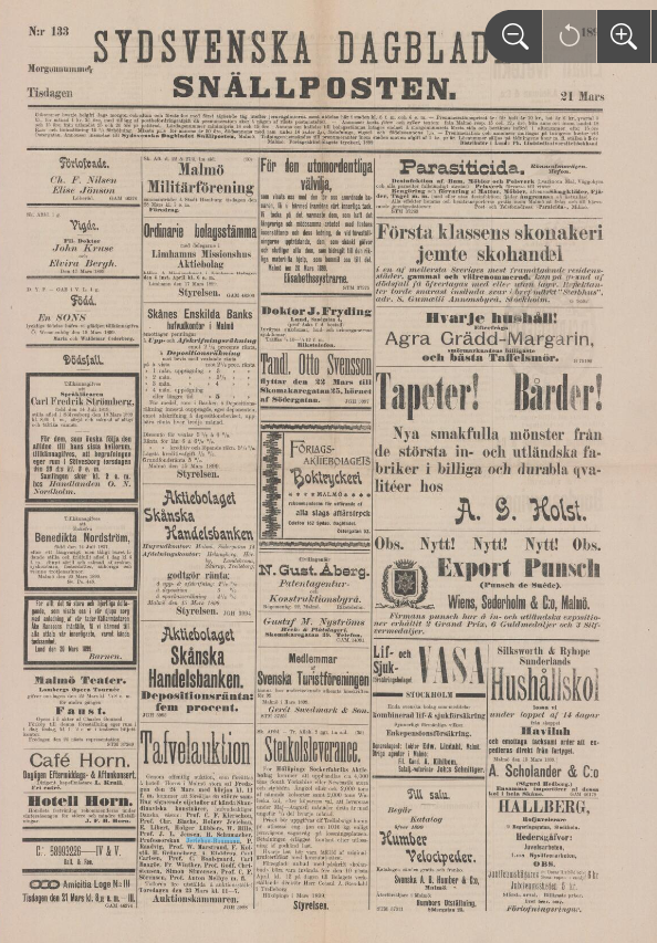 reklamspalter från 1880 Sydsvenska Dagbladet